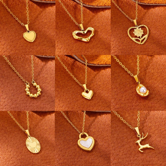 Necklace for Women Heart Pendant Stainless Steel Necklaces Gold Color.