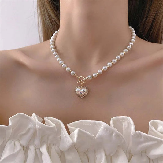 Fashion Imitation Pearls Collar Vinatge ABS Pearl Pendant Necklace For Women Simple .