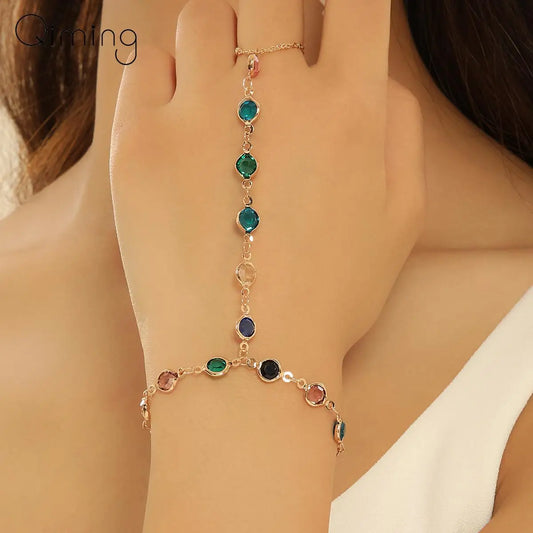 Colorful Zircon Crystal Link Chain Wrist Bracelet.